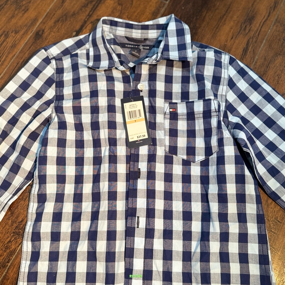 Tommy Hilfiger Blue and White Casual Button Down Shirt